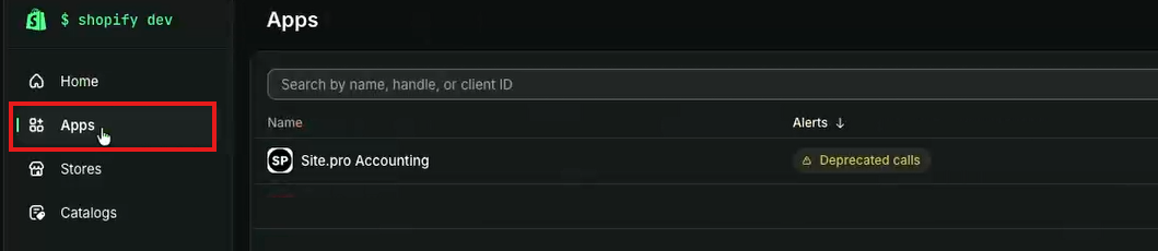 Creating an application via 'Apps